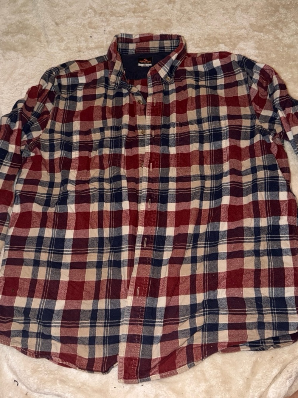 Men's Casual Plaid Button-Down Shirt - Red, Navy & Cream